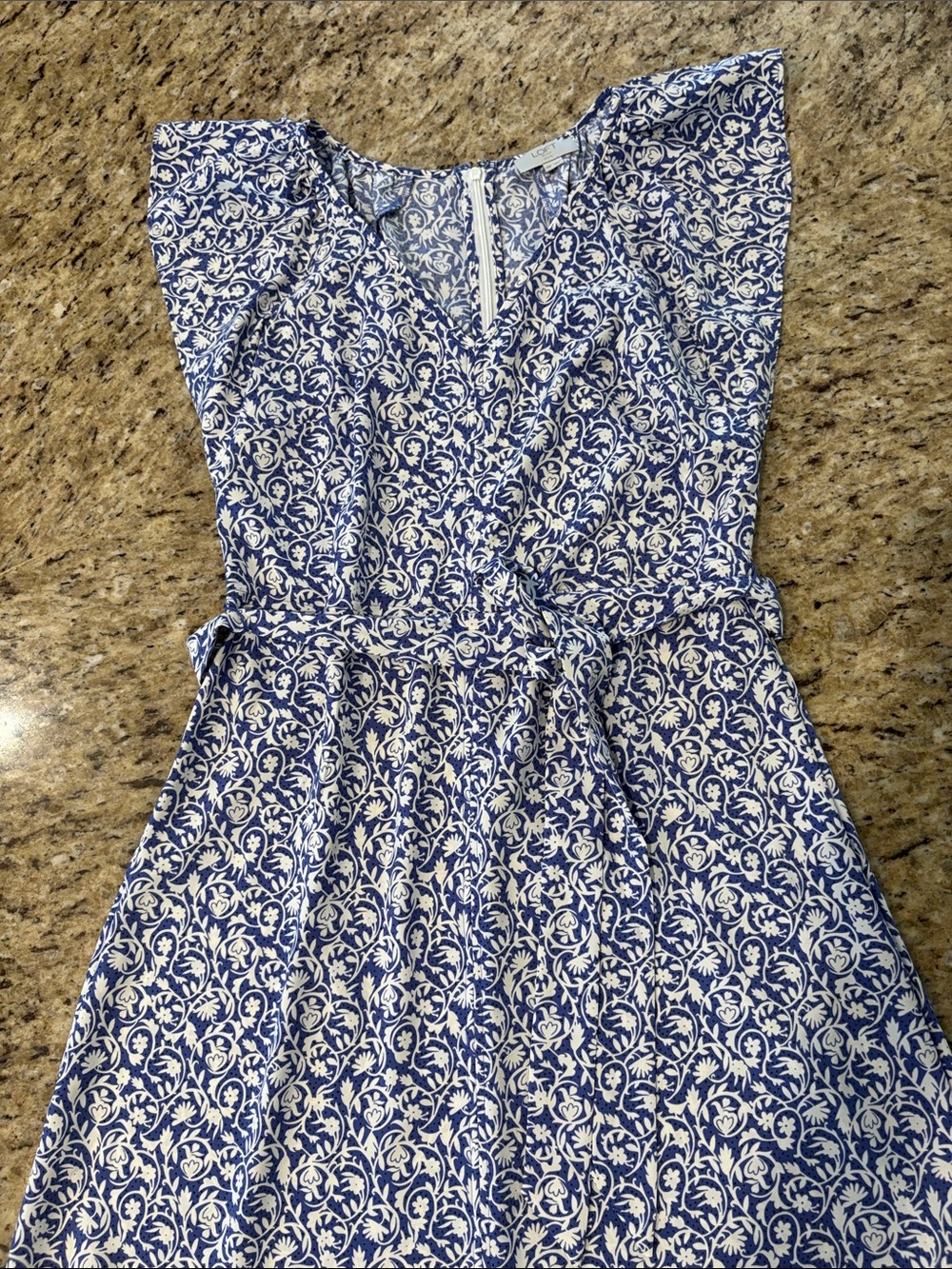 LOFT 10 Petite Blue Floral Dress with Waist Tie - Picture 14 of 16